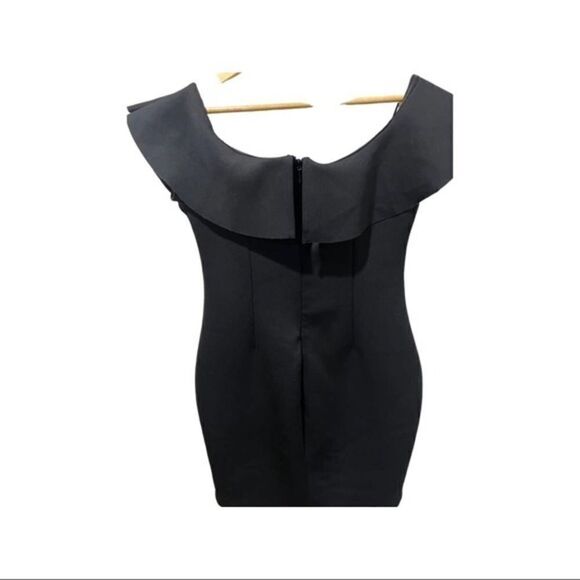 Guess black scuba ruffle bodycon dress size L - Picture 2 of 10